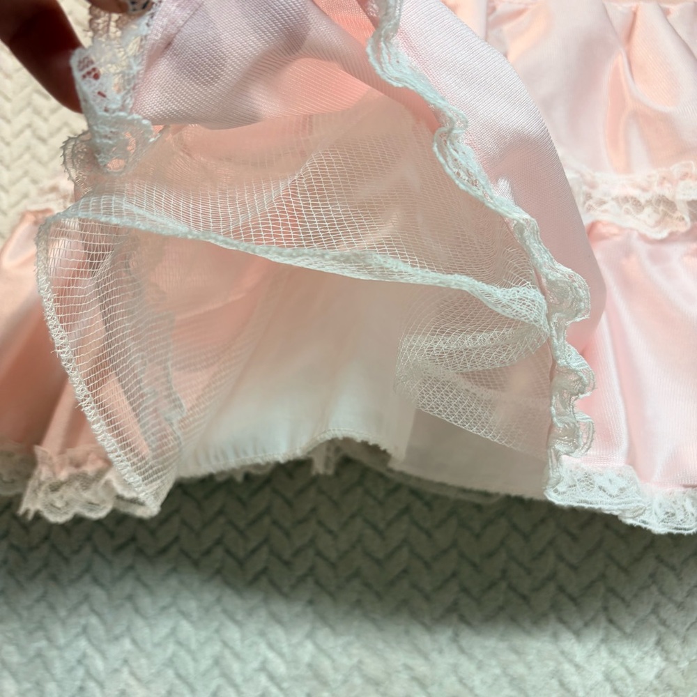 Vtg 70s Union Made Toddler Girl Size 4 Pink Ruffle Trim Tiered Coquette Dress - Picture 4 of 9